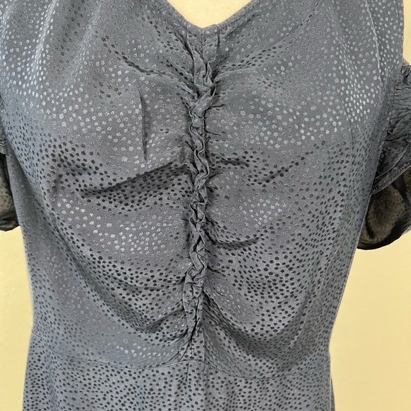 Rebecca Taylor Small Dress Women’s Silk Blue Cold Shoulder Ruffle Shift - Picture 8 of 15